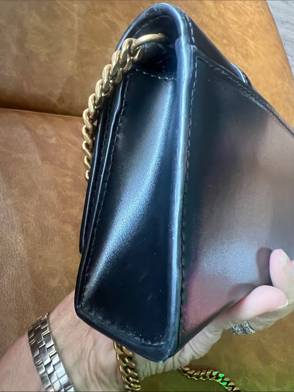 BALENCIAGA Hourglass Crossbody /Antique Gold Chain In Black Calfskin Leather NWT - Picture 11 of 16